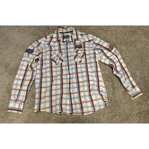 EightX 8X Brand Plaid Long Sleeve Shirt Men's Size XXL Button Up Patches